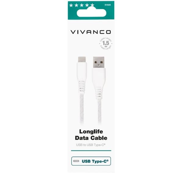 Vivanco kabel USB-C - USB-A 1,5m, hvid (61696)