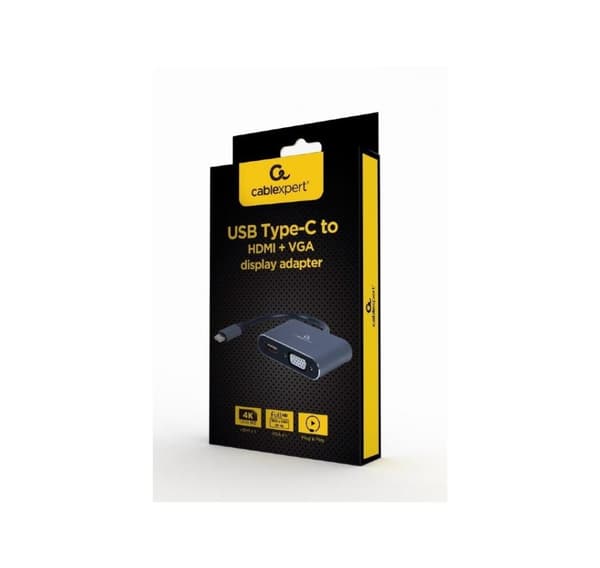 I/o-sovitin usb-c liittimeen hdmi/vga/a-usb3c-hdmivga-01, Gembird
