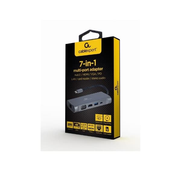 I/o-adapter usb-c til hdmi/usb3/7in1 a-cm-combo7-01, Gembird