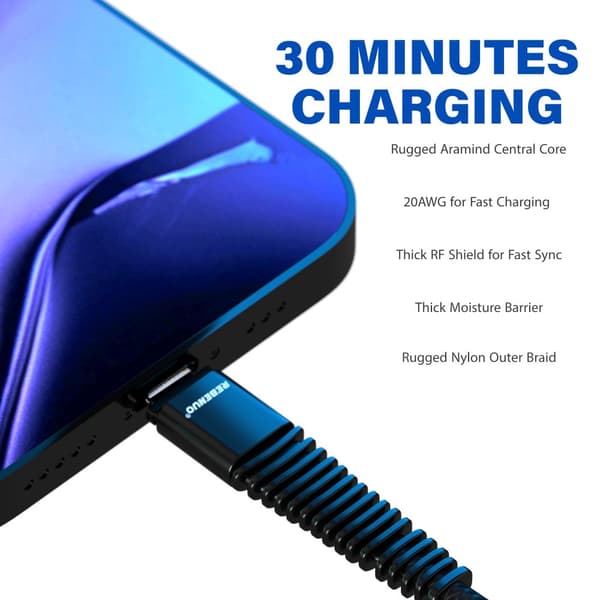 USB-C till iPhone Snabbladdare - 3M Svart Nylonkabel