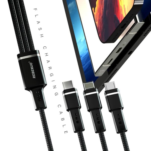 3-in-1 Snabbladdningskabe – Blixtladdning med Lightning-Type-C-Micro 66W