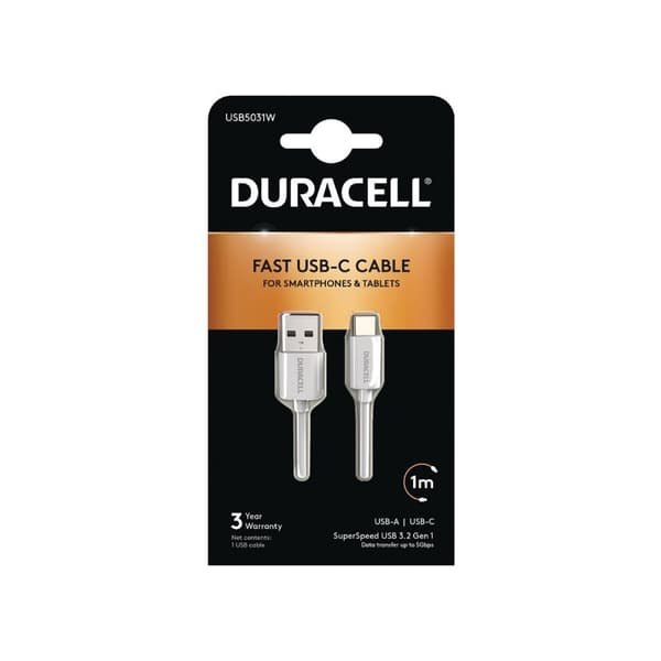 USB-kabel DURACELL USB5031W 1 m Vit