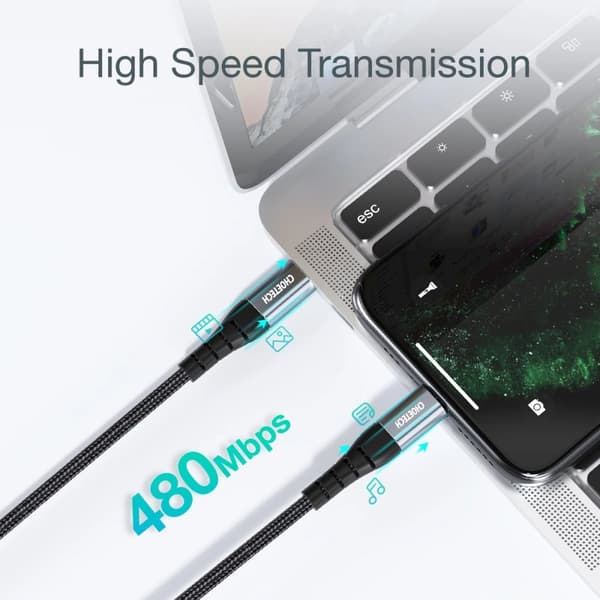 Choetech IP0042 MFi USB-C - Lightning Kabel 480Mb/s 3A 3m - Svart
