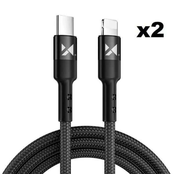 Wozinsky USB C Till Lightning Kabel 2m - Svart (2-pack)
