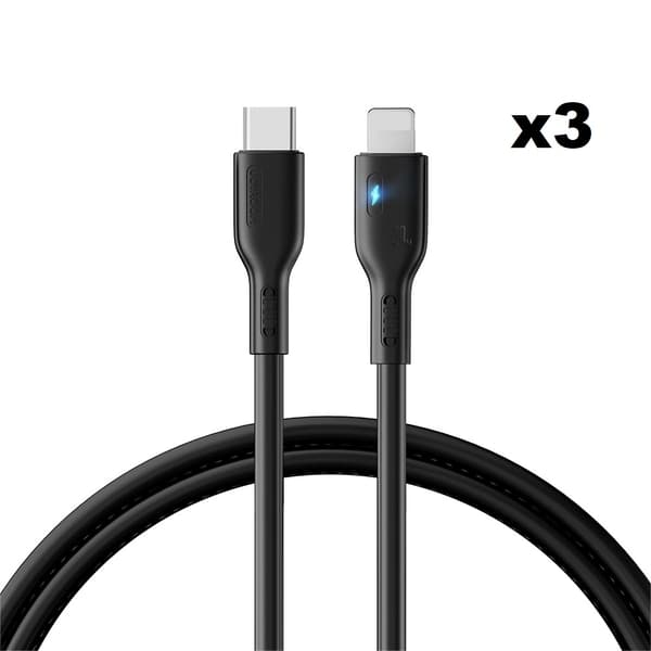 Joyroom USB C Till Lightning Kabel 1.2m - Svart (3-pack)