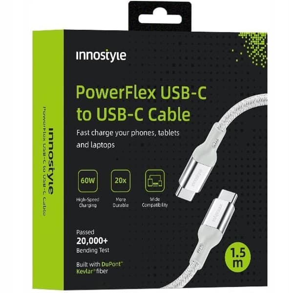 Innostyle Powerflex USB-C Snabbladdningskabel För iPhone Samsung 3A 60W Kevlar 1.5m
