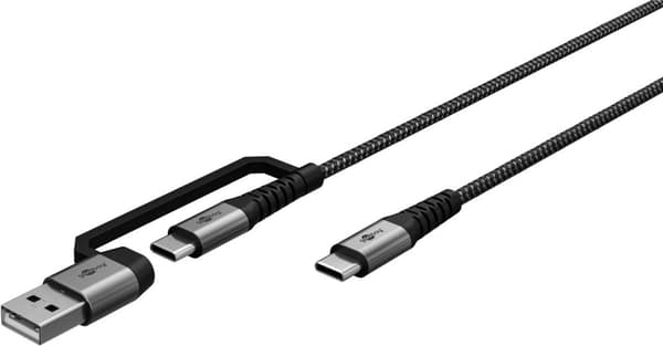 2in1 USB tekstilkabel, space grå/sølv, m