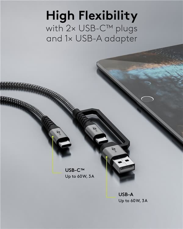 2in1 USB-textilkabel, rymdgrå/silver, m