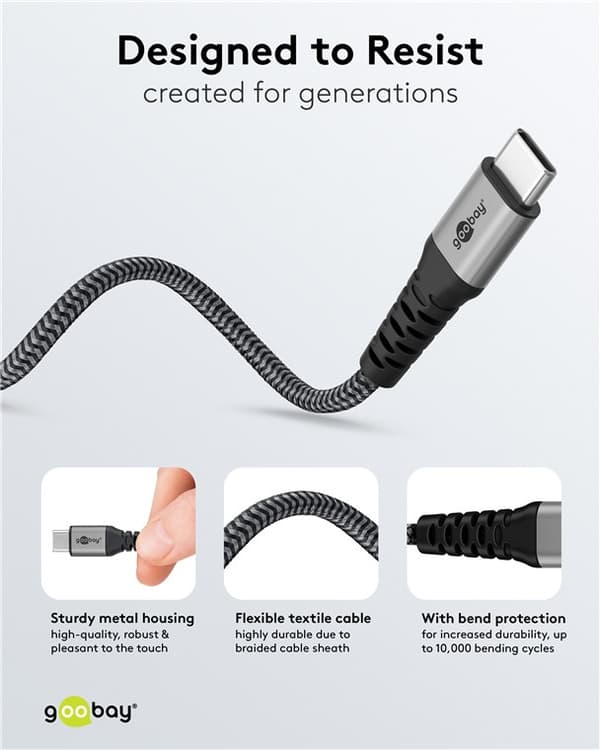 2in1 USB-textilkabel, rymdgrå/silver, m