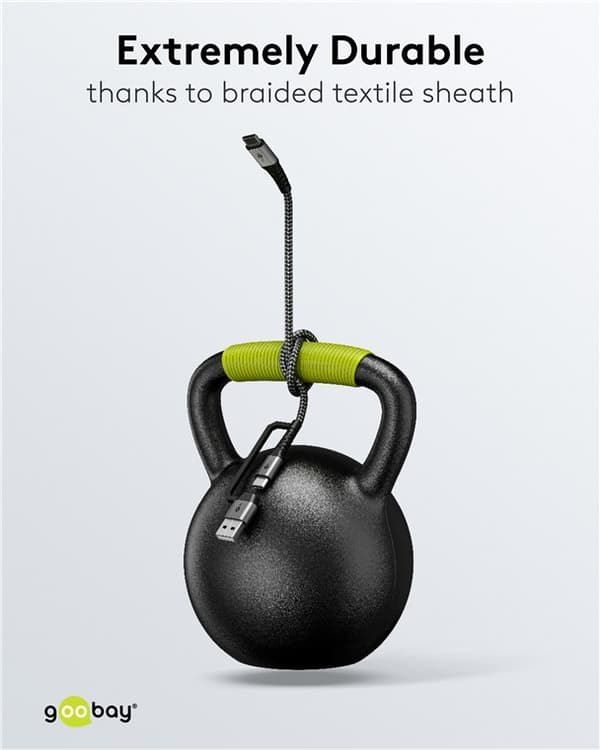 2in1 USB-textilkabel, rymdgrå/silver, m