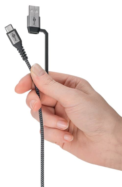 2in1 USB-textilkabel, rymdgrå/silver, m