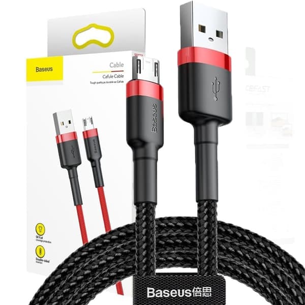 Baseus Cafule-kabel slitesterk nylonkabel USB / mikro-USB-kabel 2A 3M svart og rød (CAMKLF-H91)