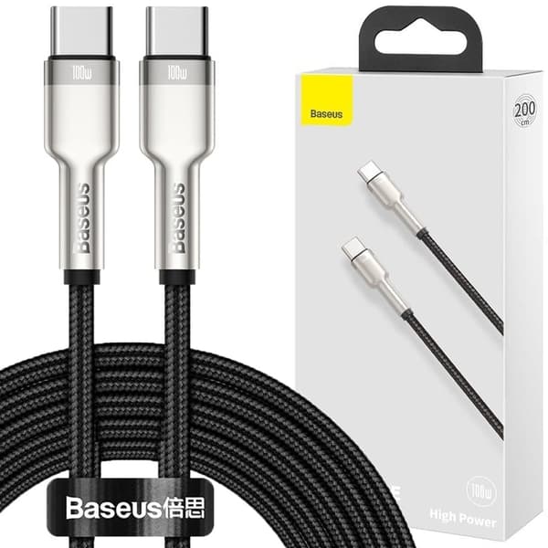 Baseus Cafule Metal Datakabel USB Type C - USB Type C 100 W (20 V / 5 A) Strømforsyning 2 m svart (CATJK-D01)