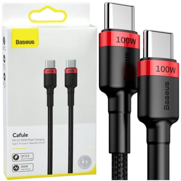 Baseus Cafule nylonkabel USB Type C Strømforsyning 2.0 100W 20V 5A 2m svart (CATKLF-AL91)