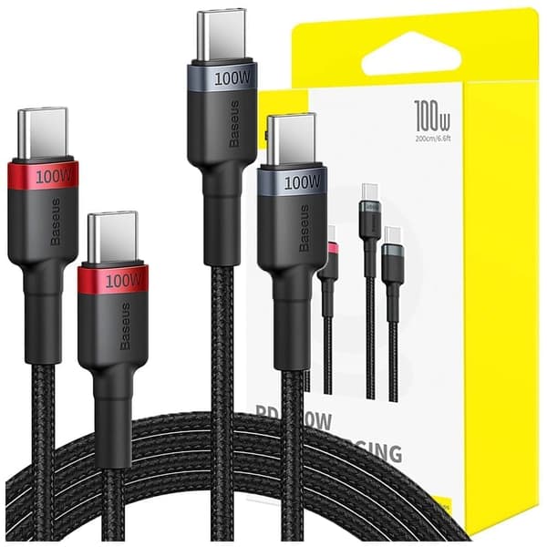 Baseus Cafule USB-C / USB-C 100W kabel 2 m - rød-svart og svart-grå (2 stk)