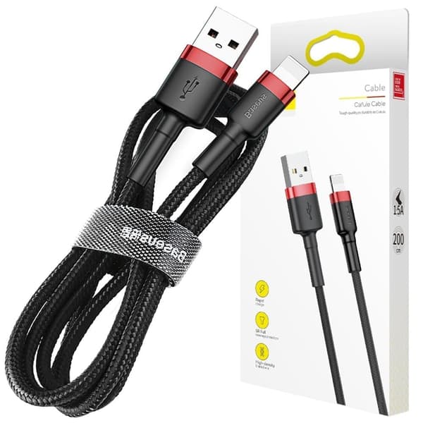 Baseus Cafule-kabel slitesterk nylonkabel USB / Lightning QC3.0 1,5A 2M svart-rød (CALKLF-C19)