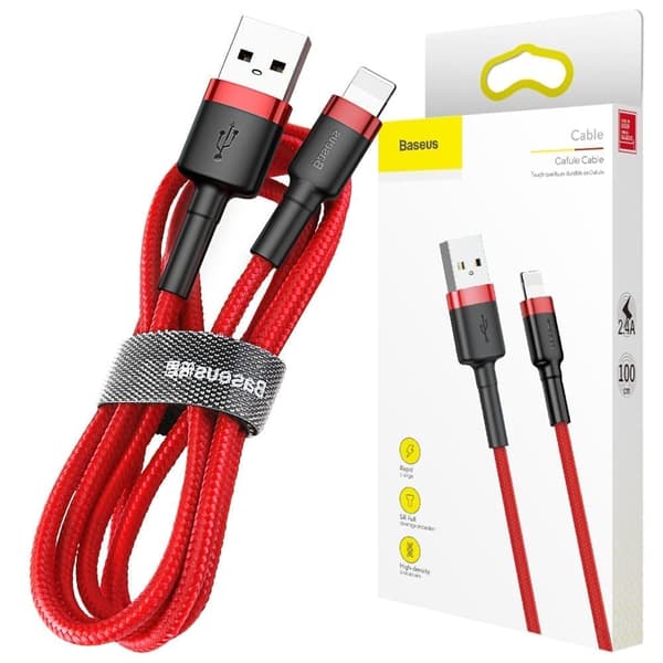 Baseus Cafule-kabel slitesterk nylonkabel USB / Lightning QC3.0 2.4A 1M rød (CALKLF-B09)