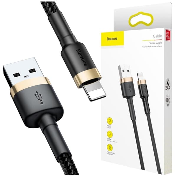 Baseus Cafule-kabel slitesterk nylonkabel USB / Lightning QC3.0 2.4A 1M svart-gull (CALKLF-BV1)
