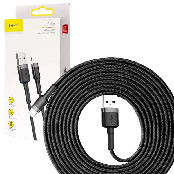 Baseus Cafule-kabel slitesterk nylonkabel USB / Lightning QC3.0 2A 3M svart-grå (CALKF-RG1)