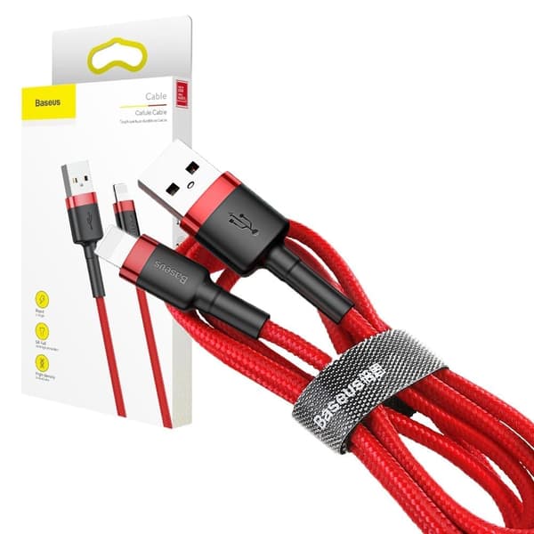 Baseus Cafule-kabel slitesterk nylonkabel USB / Lightning QC3.0-kabel 2,4A 0,5M rød (CALKLF-A09)