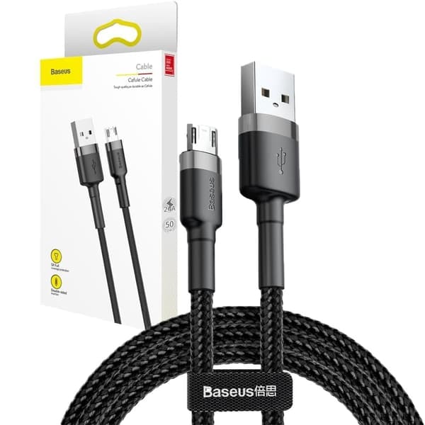 Baseus Cafule-kabel slitesterk nylonkabel USB / mikro-USB-kabel QC3.0 2.4A 0.5M svart-grå (CAMKLF-AG1)