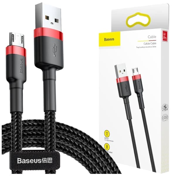Baseus Cafule-kabel slitesterk nylonkabel USB / mikro-USB-kabel QC3.0 2.4A 1M svart og rød (CAMKLF-B91)