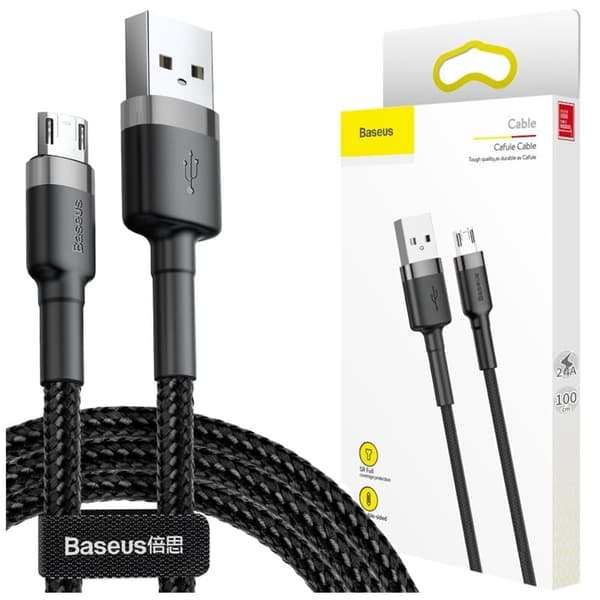 Baseus Cafule-kabel slitesterk nylonkabel USB / mikro-USB-kabel QC3.0 2.4A 1M svart-grå (CAMKLF-BG1)