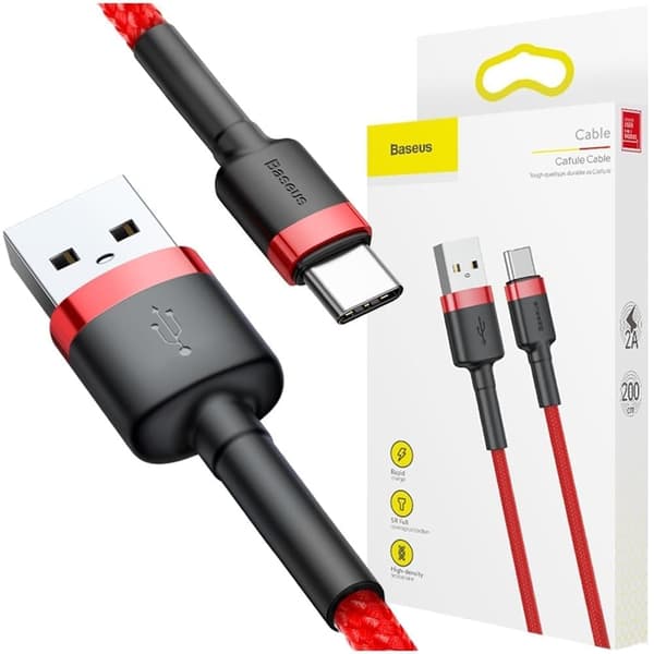 Baseus Cafule-kabel slitesterk nylonkabel USB / USB-C QC3.0 2A 2M rød (CATKLF-C09)