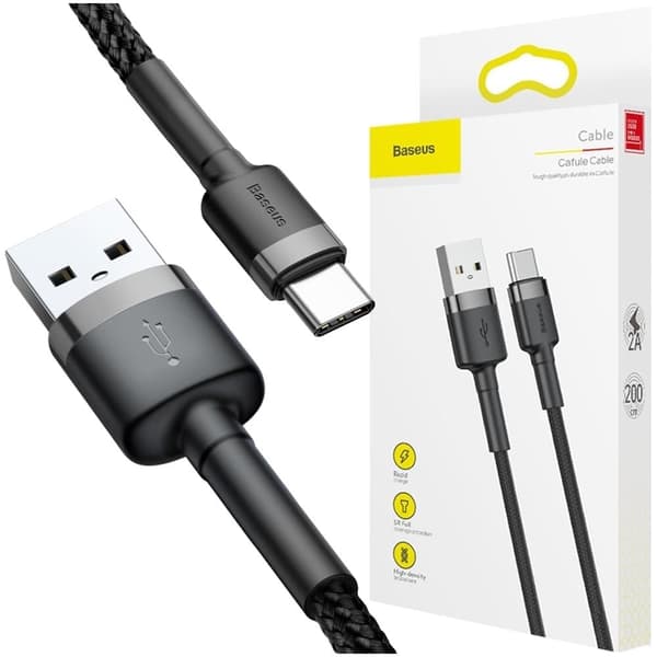 Baseus Cafule-kabel slitesterk nylonkabel USB / USB-C QC3.0 2A 2M svart-grå (CATKLF-CG1)