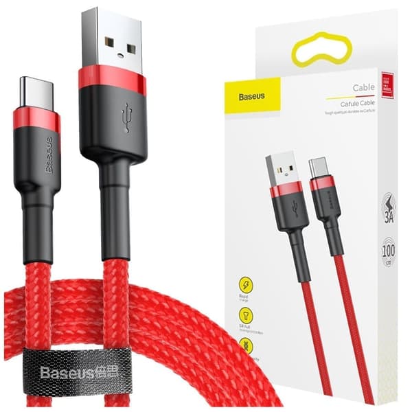 Baseus Cafule-kabel slitesterk nylonkabel USB / USB-C QC3.0 2A 3M rød (CATKLF-U09)