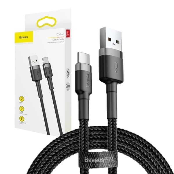 Baseus Cafule-kabel slitesterk nylonkabel USB / USB-C QC3.0 3A 1M svart grå (CATKLF-BG1)