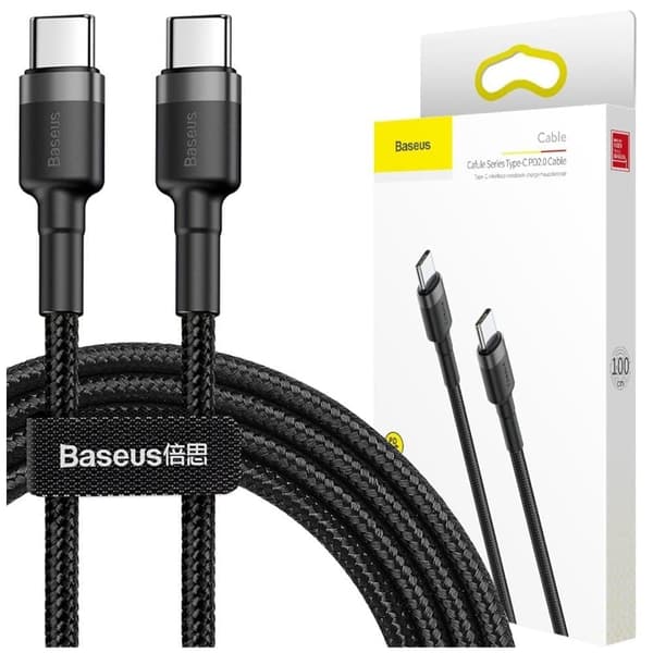 Baseus Cafule-kabel slitesterk nylonkabelledning USB-C PD / USB-C PD PD2.0 60W 20V 3A QC3.0 1M svart-grå (CATKLF-GG1)