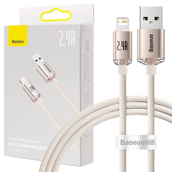 Baseus Crystal Shine Series USB - Lightning-kabel 2,4A 20W 1,2m rosa (CAJY001104)