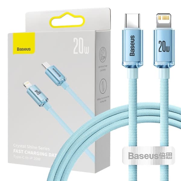 Baseus Crystal Shine Series USB Type C - Lynkabel hurtiglading Strømforsyning 20W 1,2m blå (CAJY001303)
