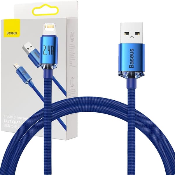 Baseus Crystal Shine seriekabel USB-kabel for rask lading og dataoverføring USB Type A - Lyn 2,4A 2m blå (CAJY000103)