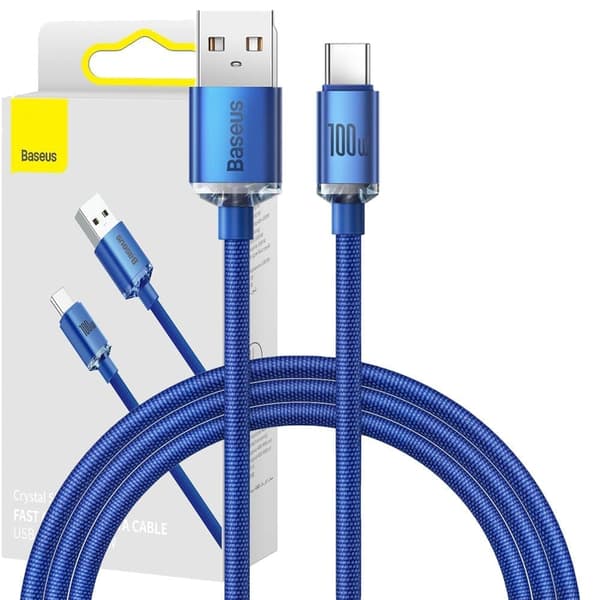 Baseus Crystal Shine seriekabel USB-kabel for rask lading og dataoverføring USB Type A - USB Type C 100W 1,2m blå (CAJY000403)