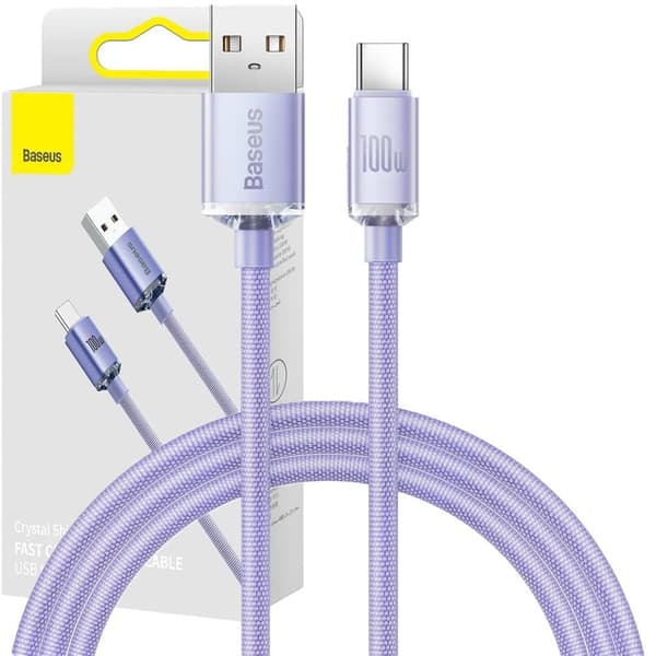 Baseus Crystal Shine seriekabel USB-kabel for rask lading og dataoverføring USB Type A - USB Type C 100W 1,2m lilla (CAJY000405)
