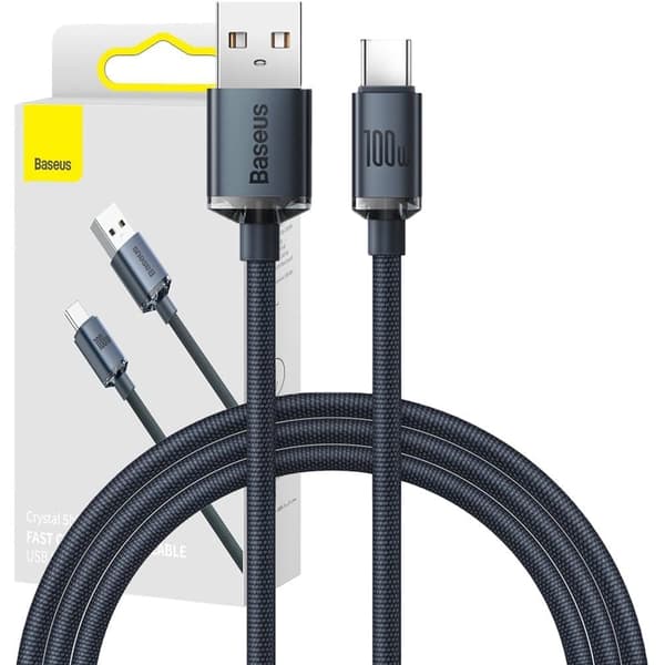 Baseus Crystal Shine seriekabel USB-kabel for rask lading og dataoverføring USB Type A - USB Type C 100W 1,2m svart (CAJY000401)