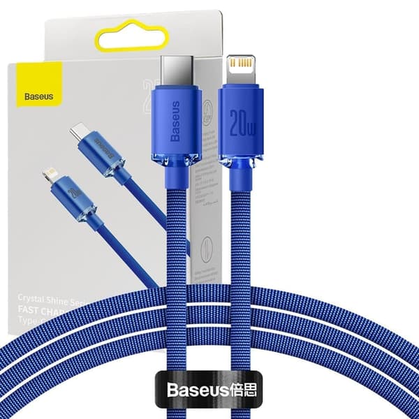 Baseus Crystal Shine-serien kabel USB-kabel for rask lading og dataoverføring USB Type C - Lyn 20W 1,2m blå (CAJY000203)