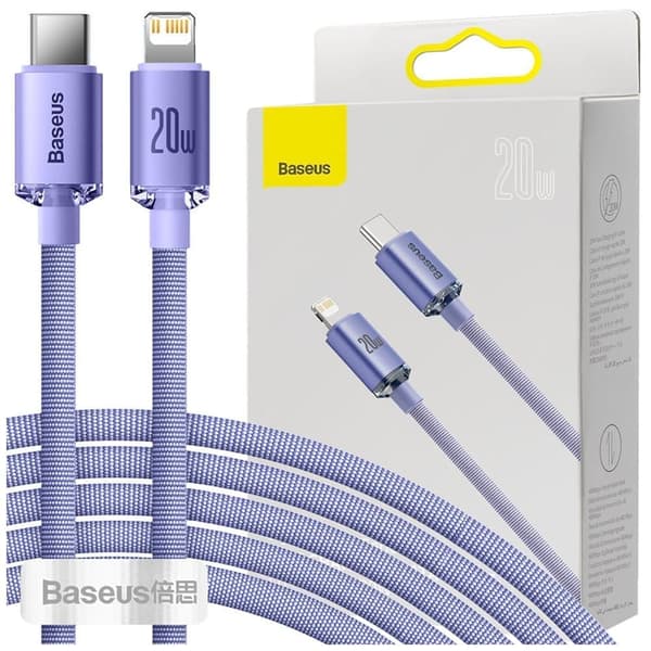 Baseus Crystal Shine seriekabel USB-kabel for rask lading og dataoverføring USB Type C - Lyn 20W 2m lilla (CAJY000305)