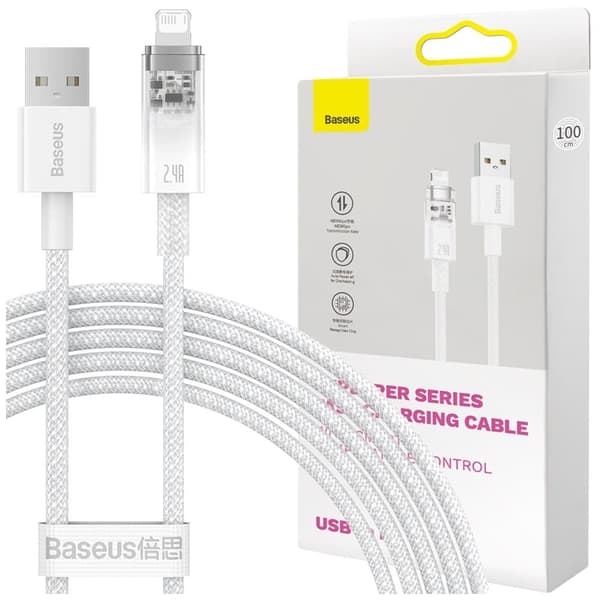 Baseus Explorer-serien USB-kabel - Lightning 2.4A 2 m hvit (CATS010102)