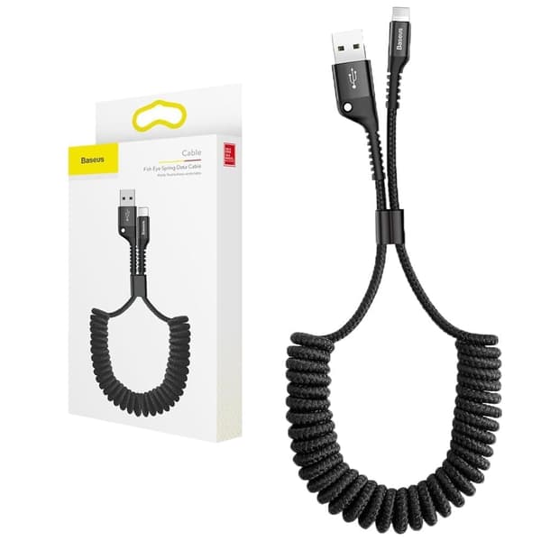 Baseus Fish Eye Spring Datakabel fjær USB / Lightning-kabel 1M 2A svart (CALSR-01)