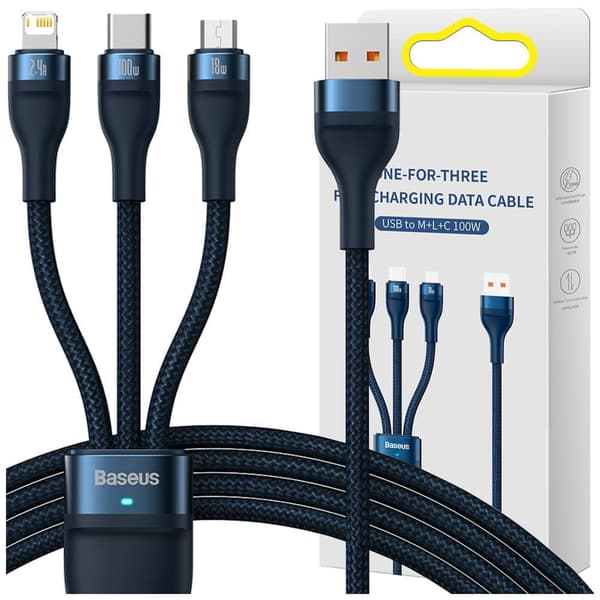 Baseus Flash-seriekabel USB - USB Type C / Lightning / micro USB 100 W 1,2 m blå (CASS030003)