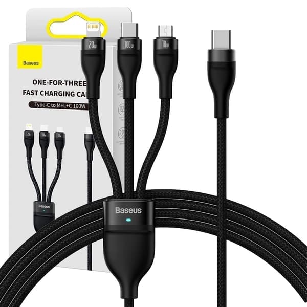 Baseus Flash-seriekabel USB Type C - USB Type C / Lightning / micro USB 100 W 1,5 m svart (CASS030201)