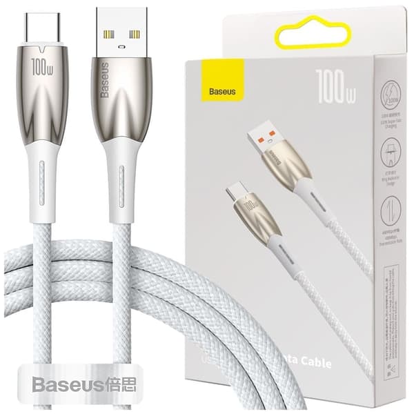 Baseus Glimmer-serien hurtigladekabel USB-A - USB-C 100W 480Mb/s 1m hvit