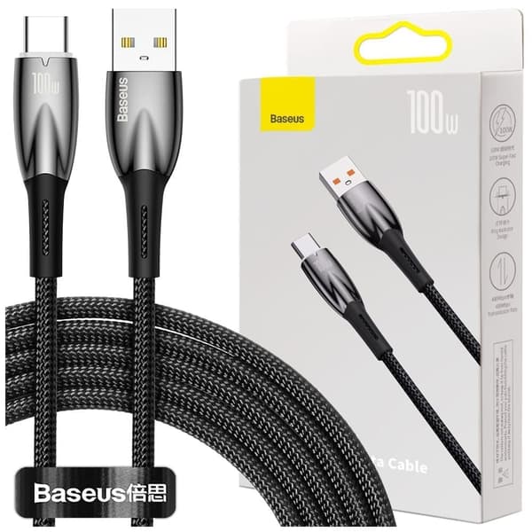 Baseus Glimmer-serien hurtigladekabel USB-A - USB-C 100W 480Mb/s 2m svart
