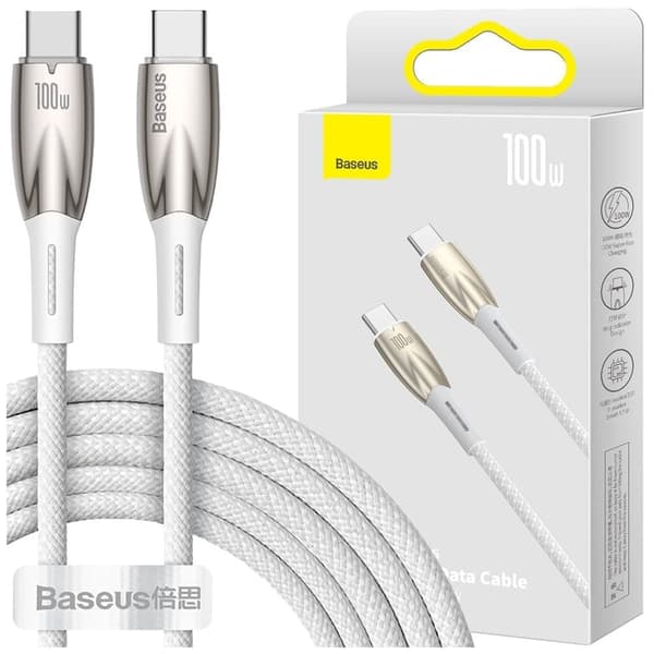 Baseus Glimmer serie hurtigladekabel USB-C 480Mb/s PD 100W 2m hvit