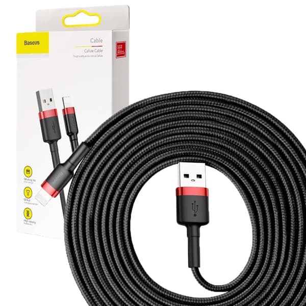 BASEUS-KABEL USB / LYN QC3.0 2A 3M SORT-RØD