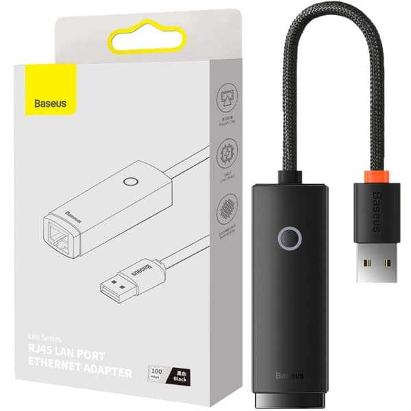 Baseus Lite-serien adapter USB Type A - RJ45 LAN-tilkobling 100 Mbps svart (WKQX000001)