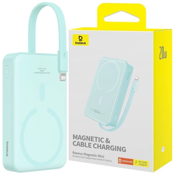Baseus Magnetic Mini MagSafe 10000mAh 20W strømforsyning med innebygd Lightning-kabel - blå + Baseus Simple Series USB-C - USB-C 60W 0